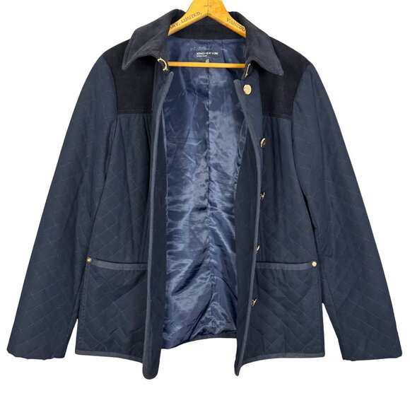 Jones New York Quilted Barn Jacket Large Navy Chore Coat Corduroy Trim - Picture 4 of 8